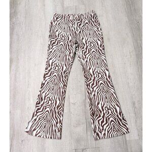 Shein Brown White Zebra Lounge Pants Elastic Waist Split Hem Y2K Sz Lg